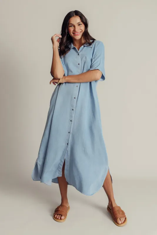 Josy Blue Chambray Shirt Dress sold by Blue Bungalow