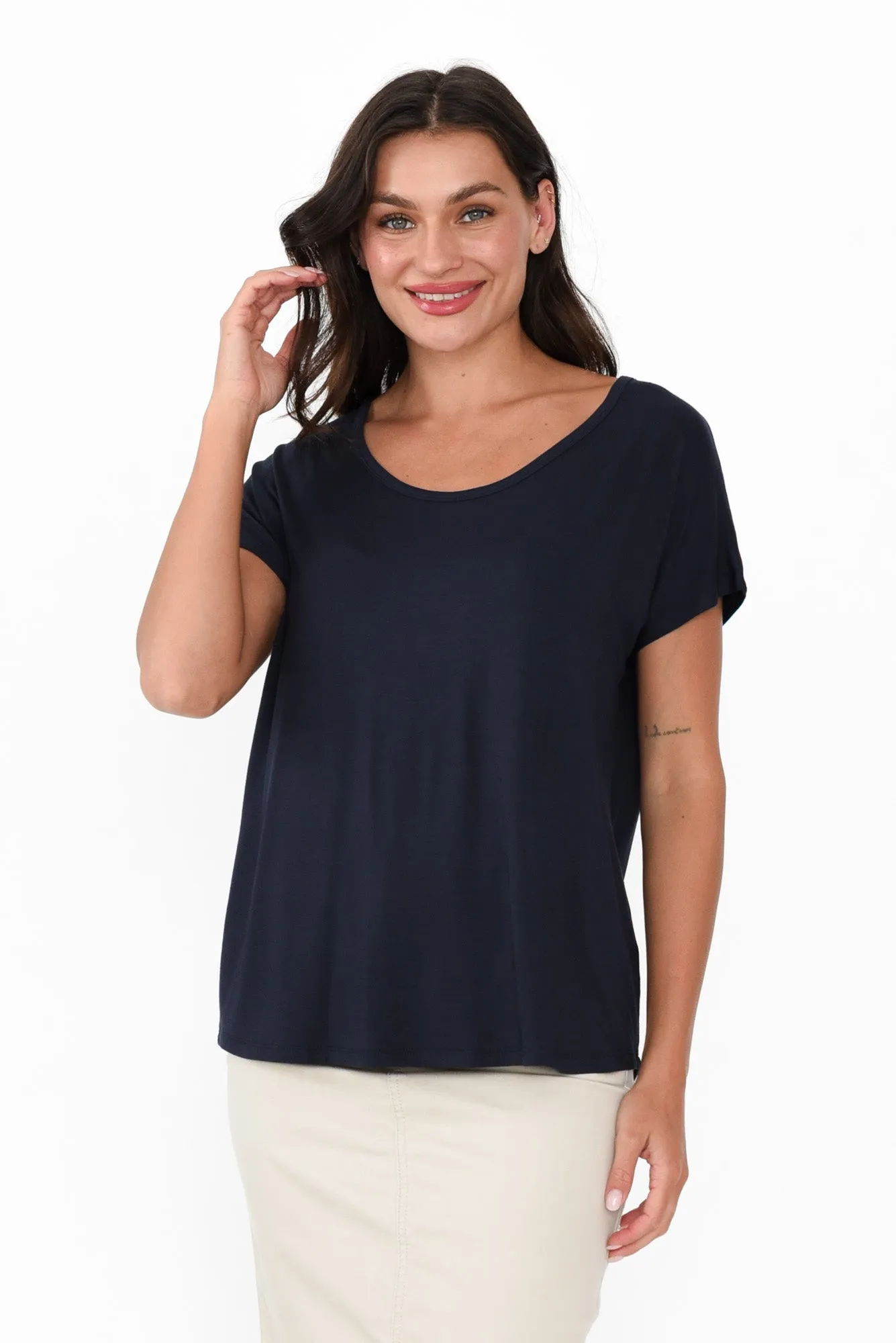 Eadie Dark Navy Bamboo Top sold by Blue Bungalow