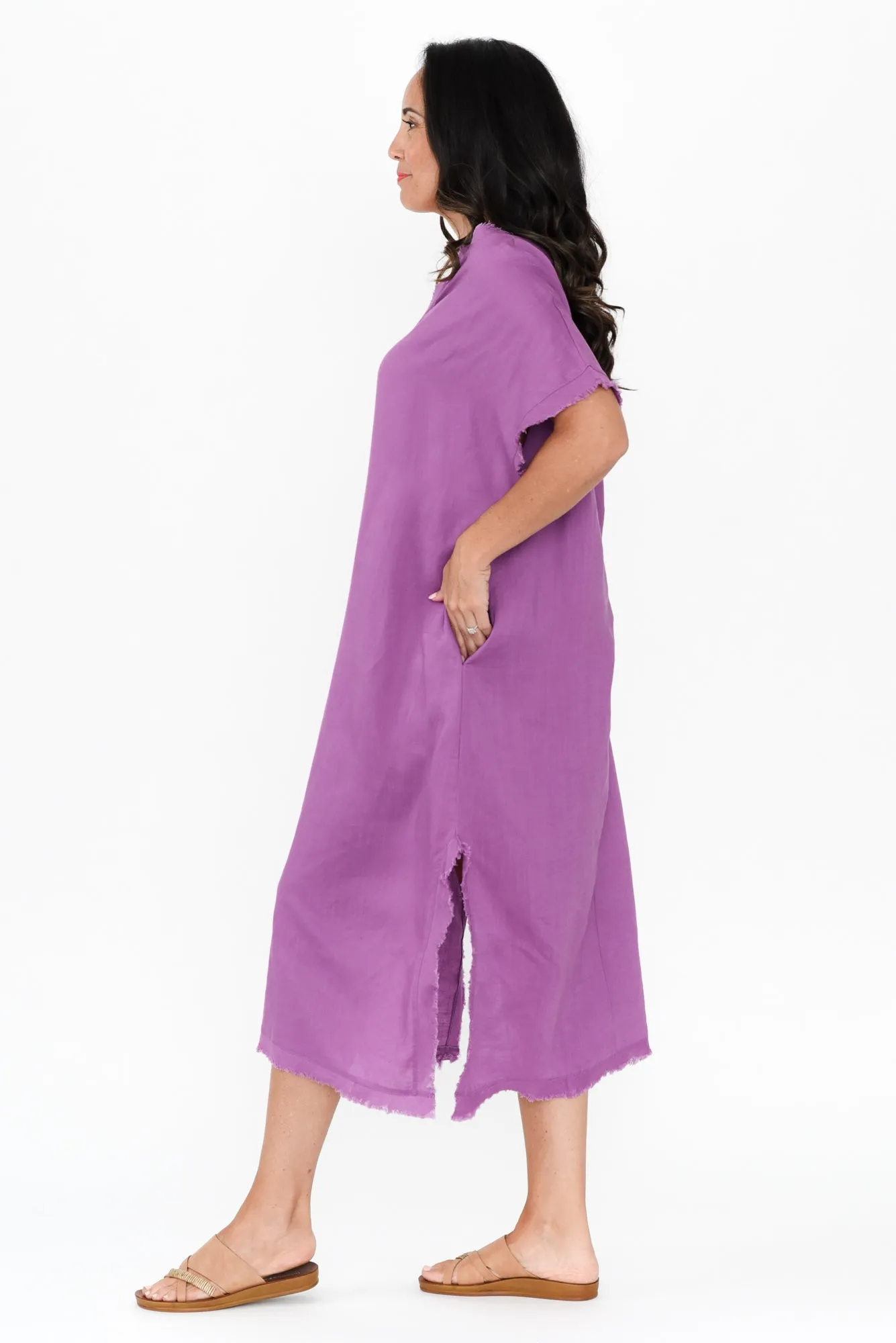 Darlene Purple Linen Blend Dress sold by Blue Bungalow product image thumbnail 3
