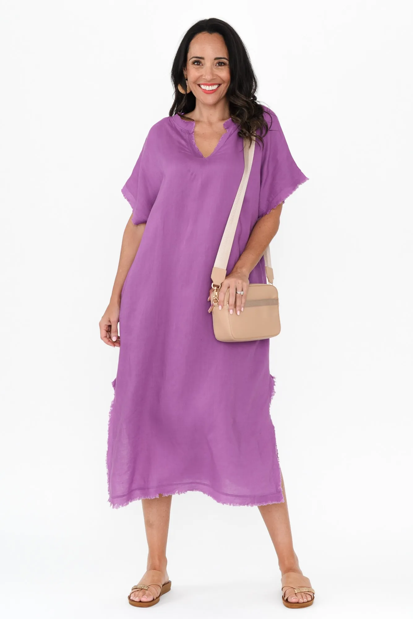 Darlene Purple Linen Blend Dress sold by Blue Bungalow product image thumbnail 2