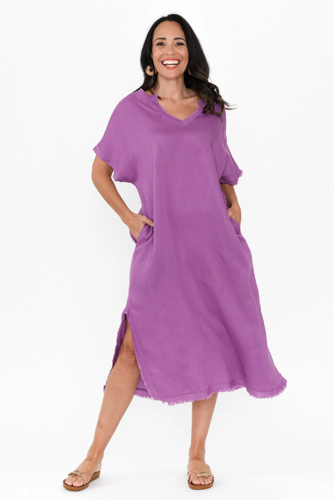 Darlene Purple Linen Blend Dress sold by Blue Bungalow