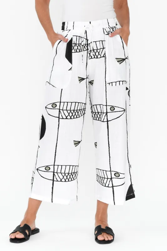 Minnelli White Sea Linen Cotton Pants sold by Blue Bungalow