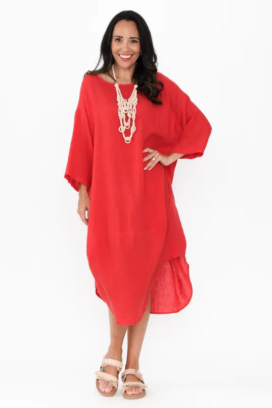Kana Red Linen Dress sold by Blue Bungalow