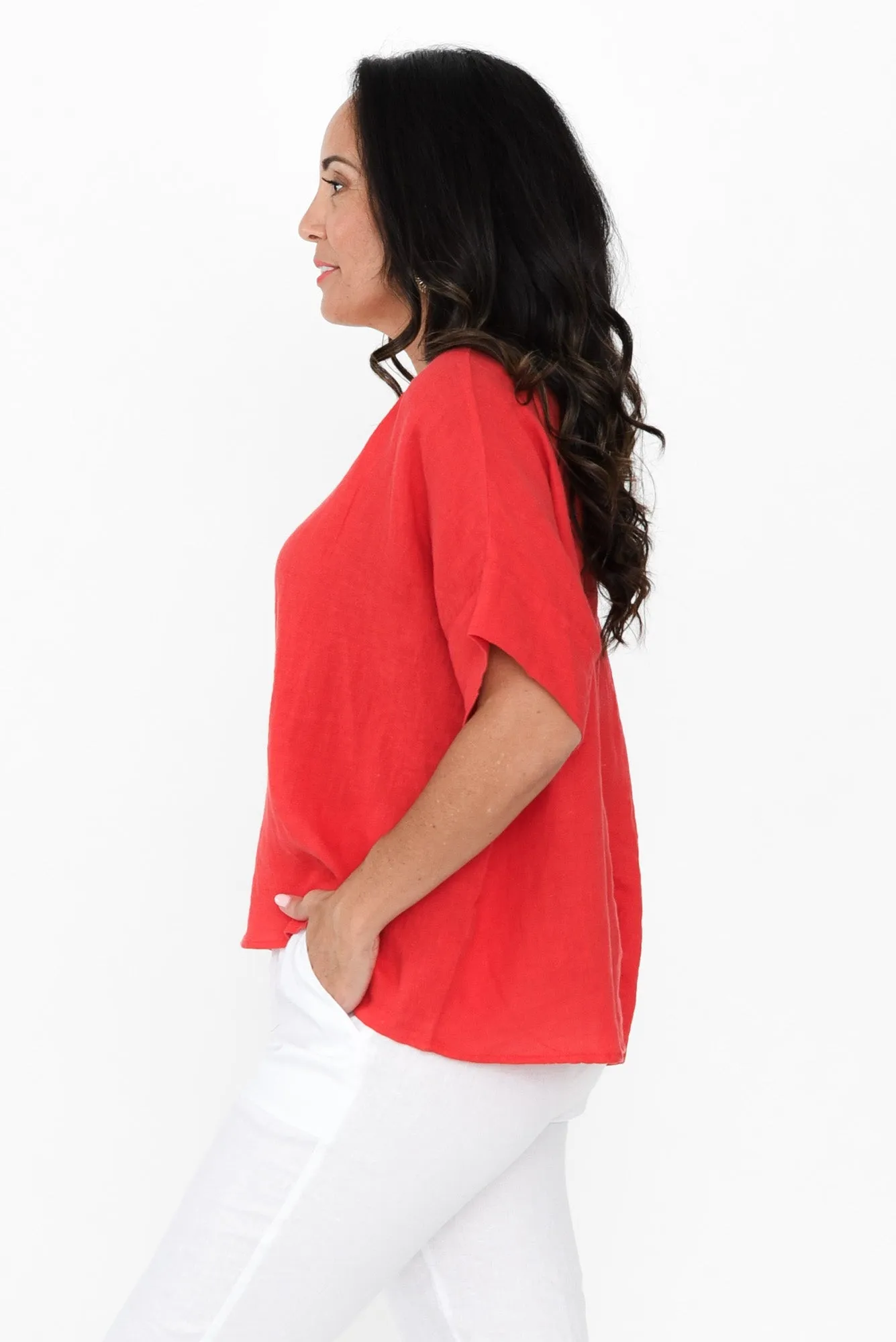 Kiro Red Linen Top sold by Blue Bungalow product image thumbnail 3