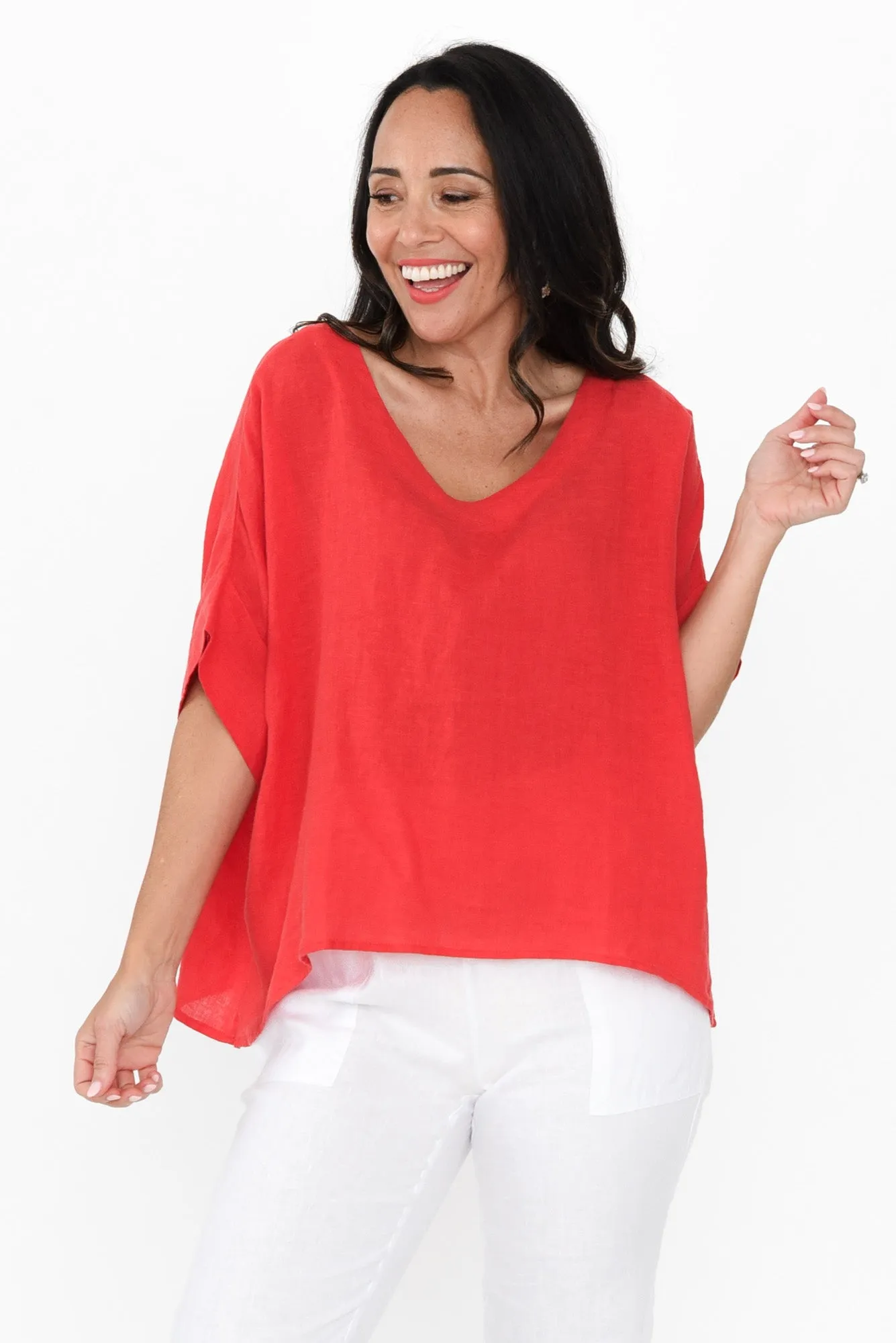 Kiro Red Linen Top sold by Blue Bungalow