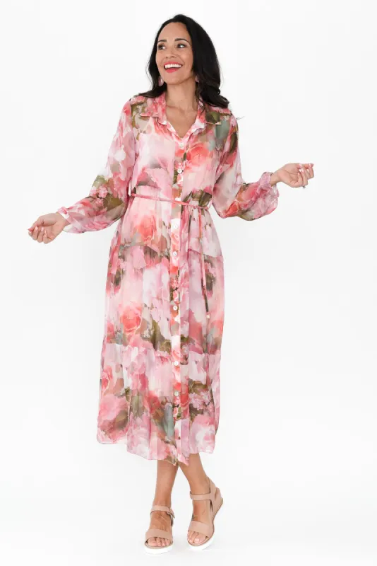 Orla Pink Floral Silk Blend Dress sold by Blue Bungalow