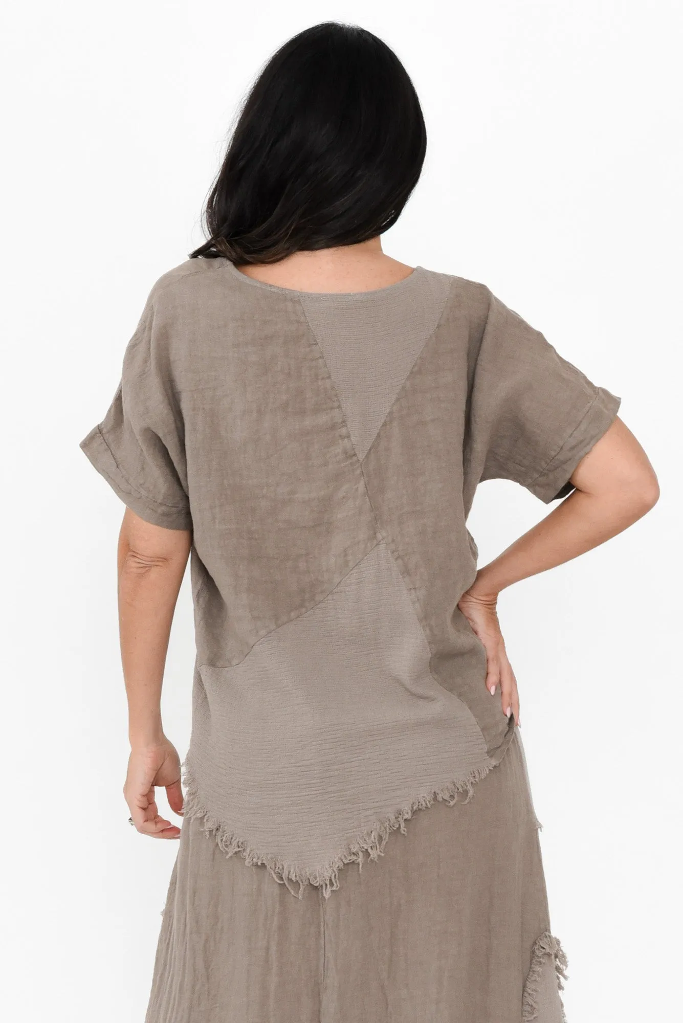 Mikena Taupe Linen Asymmetric Top sold by Blue Bungalow product image thumbnail 4