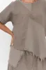 Mikena Taupe Linen Asymmetric Top sold by Blue Bungalow