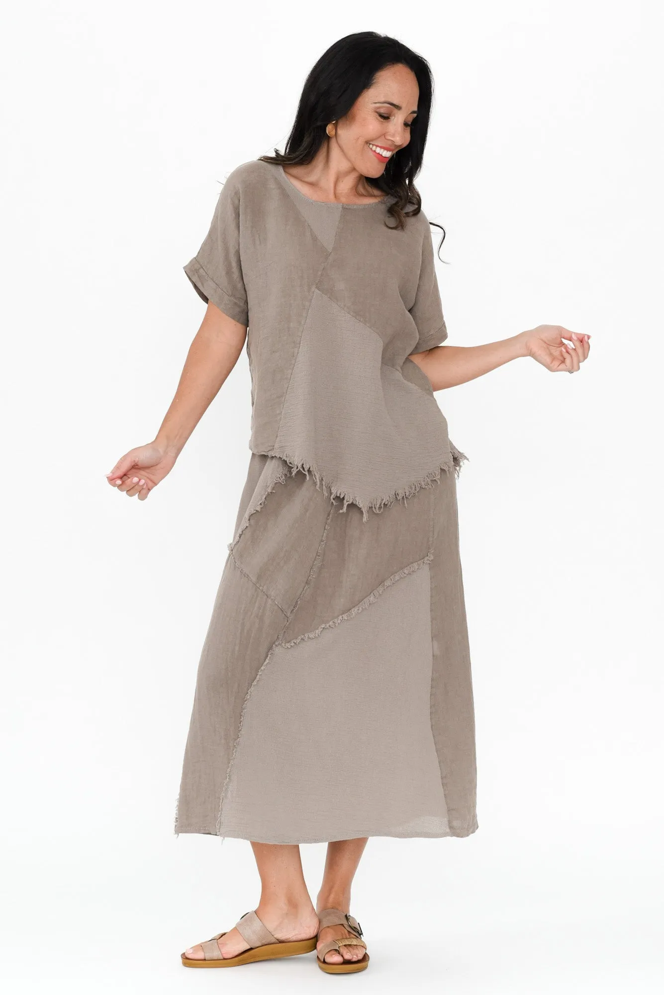 Mikena Taupe Linen Asymmetric Top sold by Blue Bungalow product image thumbnail 2