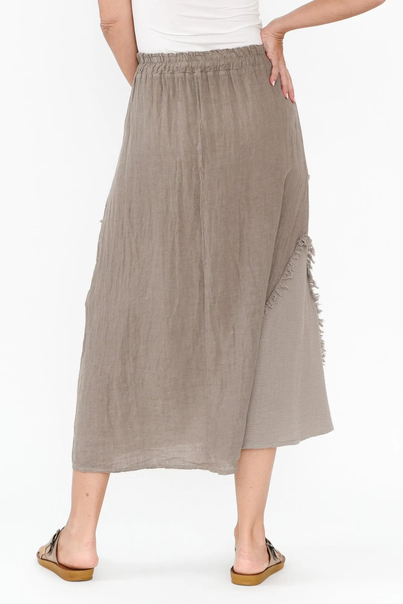 Lunar Taupe Linen Frayed Skirt sold by Blue Bungalow product image thumbnail 4