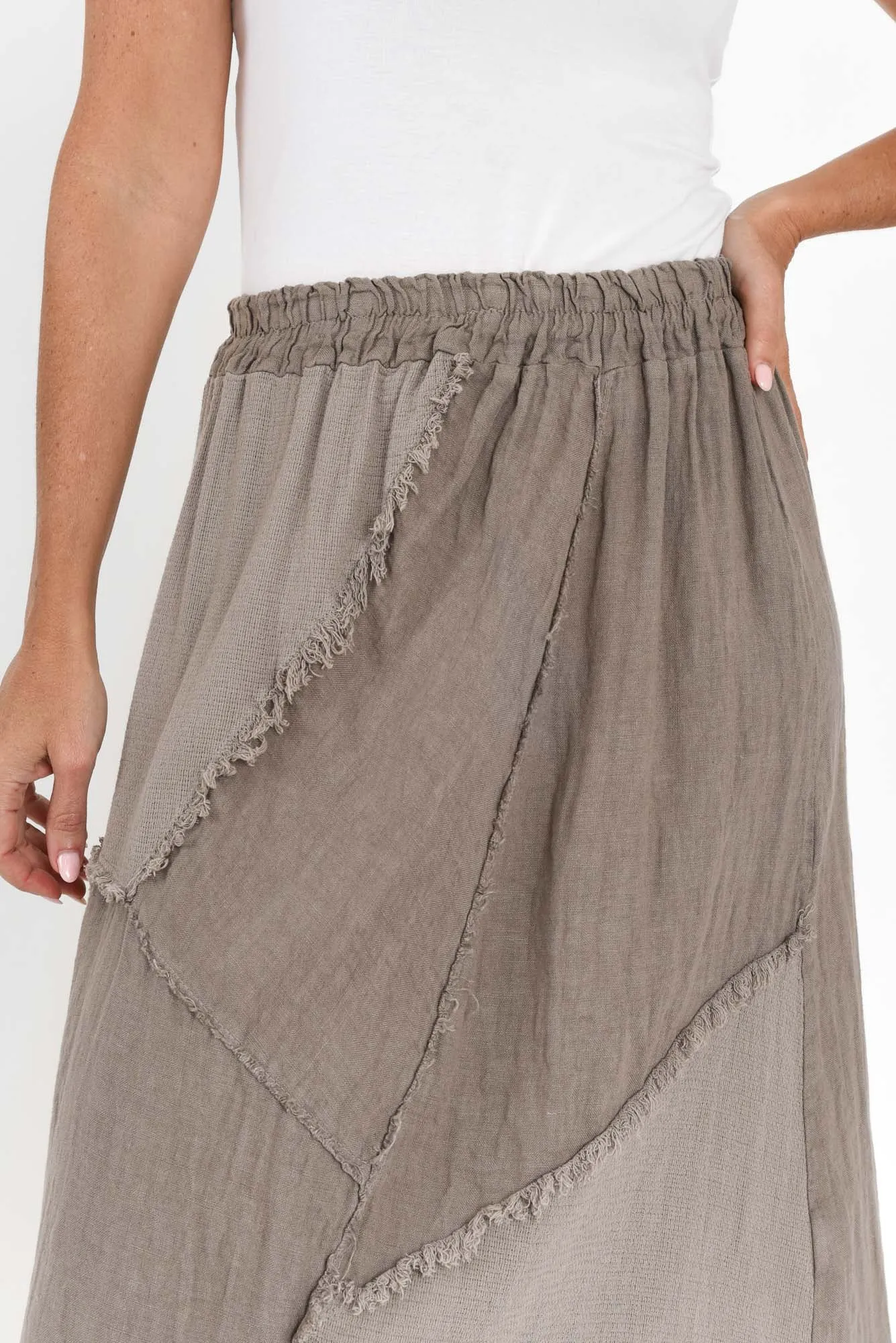 Lunar Taupe Linen Frayed Skirt sold by Blue Bungalow product image thumbnail 5