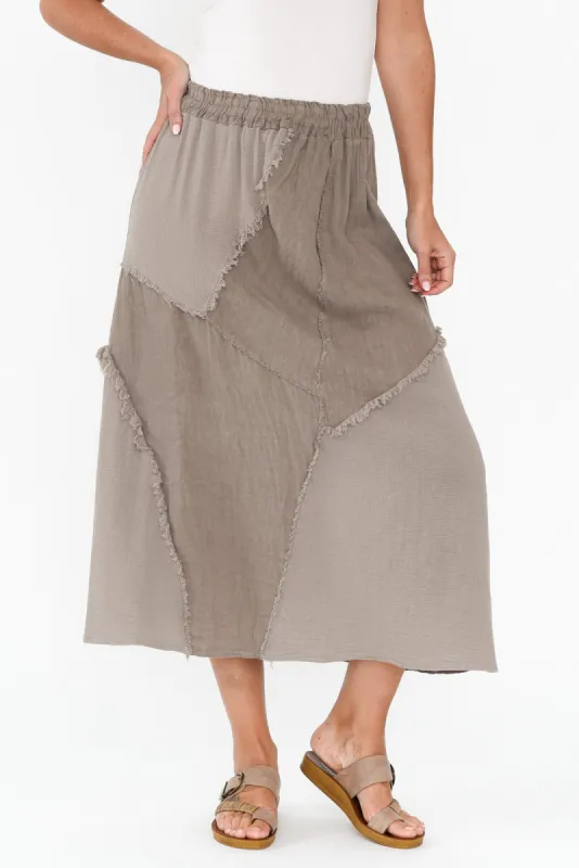 Lunar Taupe Linen Frayed Skirt sold by Blue Bungalow
