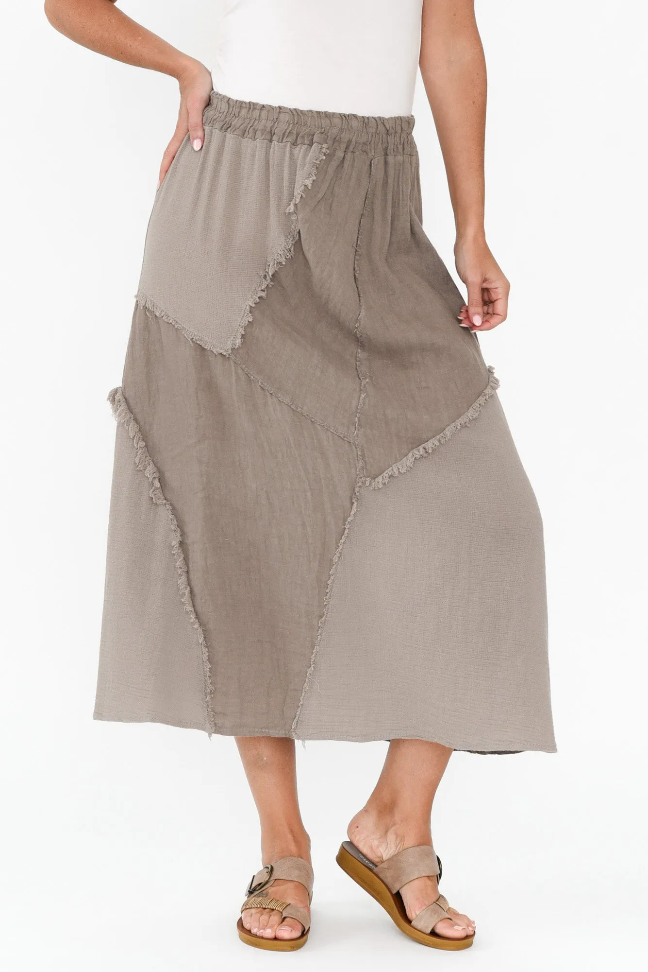 Lunar Taupe Linen Frayed Skirt sold by Blue Bungalow