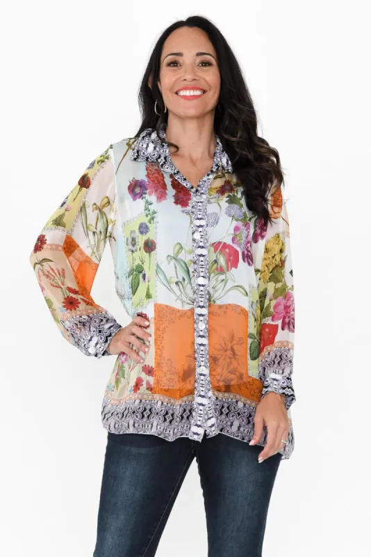 Coletta Cream Floral Silk Shirt sold by Blue Bungalow