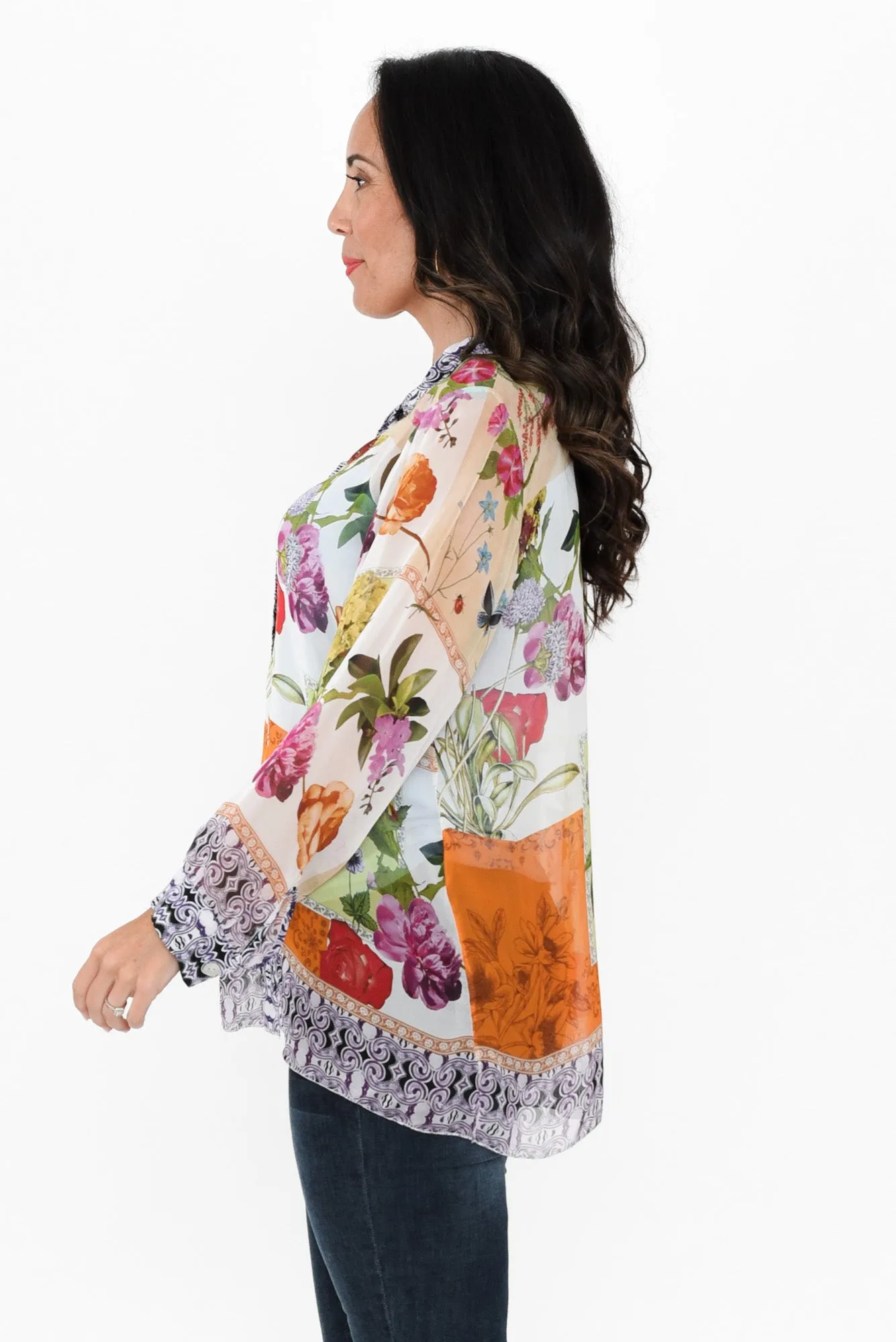 Coletta Cream Floral Silk Shirt sold by Blue Bungalow product image thumbnail 3
