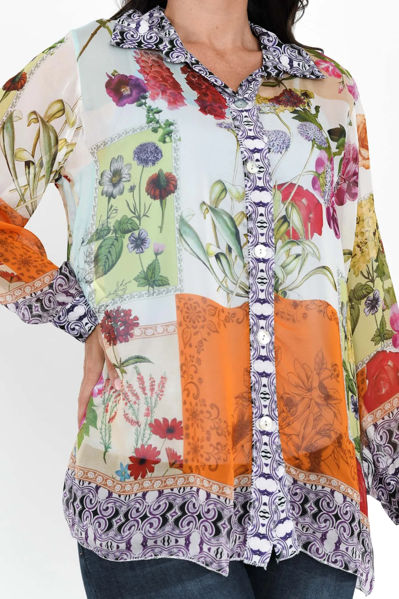 Coletta Cream Floral Silk Shirt sold by Blue Bungalow product image thumbnail 5