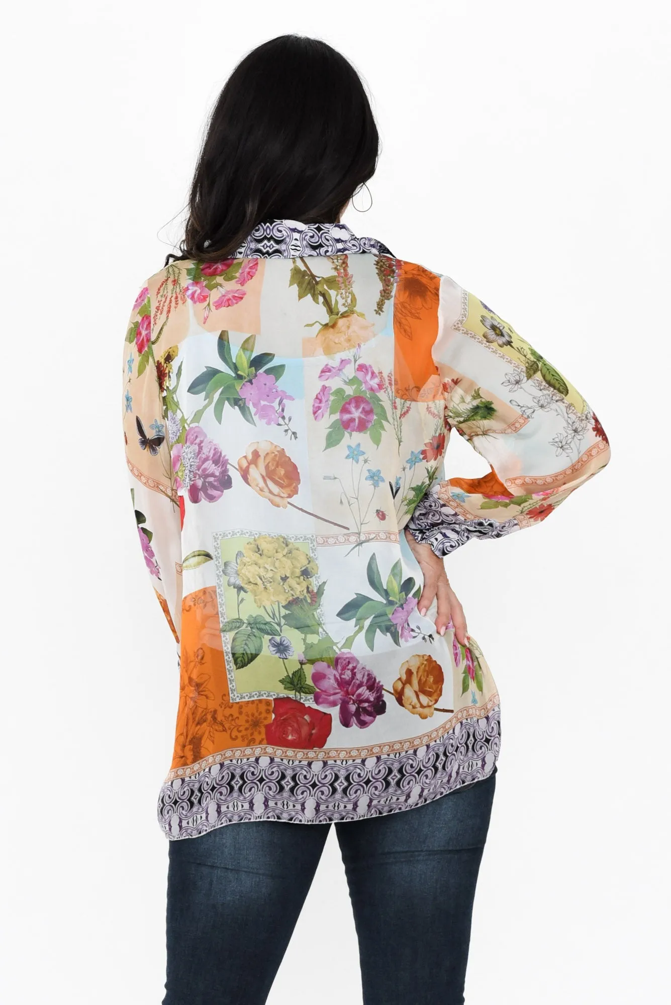 Coletta Cream Floral Silk Shirt sold by Blue Bungalow product image thumbnail 4