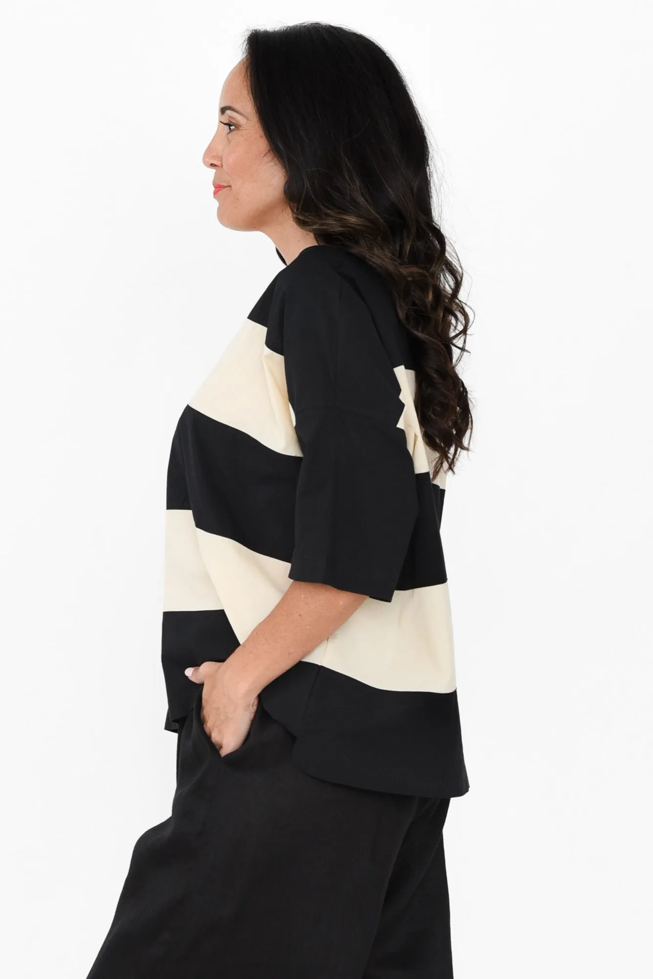 Balos Black Stripe Cotton Poplin Top sold by Blue Bungalow product image thumbnail 3