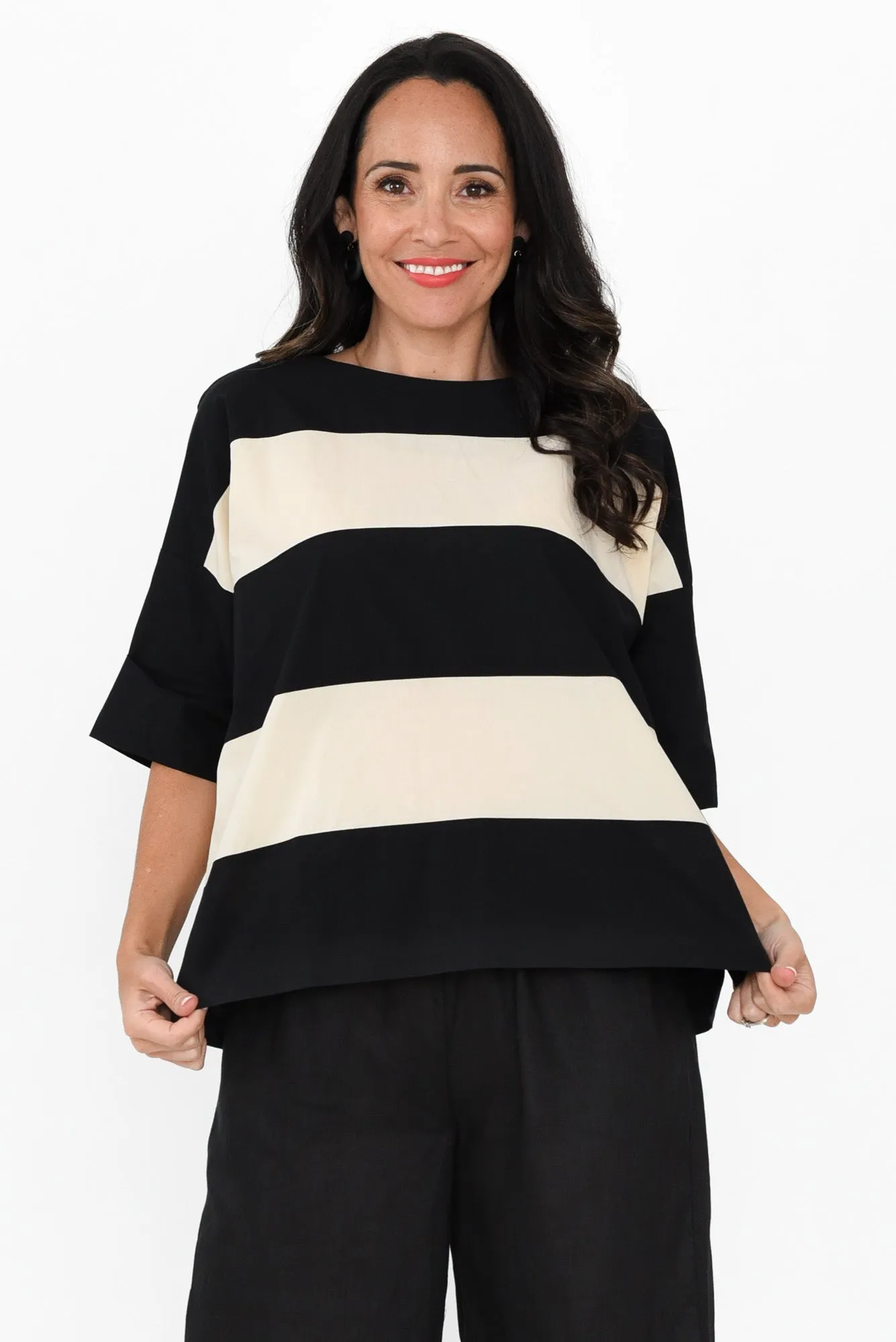 Balos Black Stripe Cotton Poplin Top sold by Blue Bungalow
