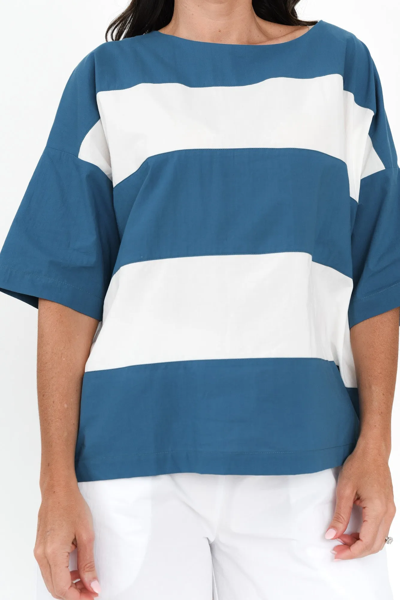 Balos Blue Stripe Cotton Poplin Top sold by Blue Bungalow product image thumbnail 5