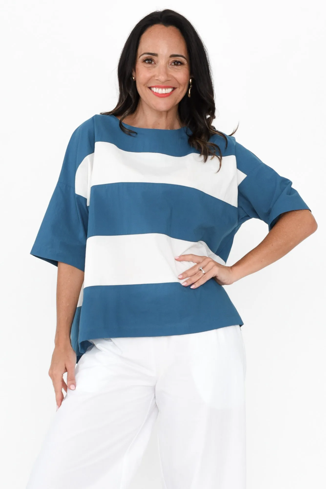 Balos Blue Stripe Cotton Poplin Top sold by Blue Bungalow