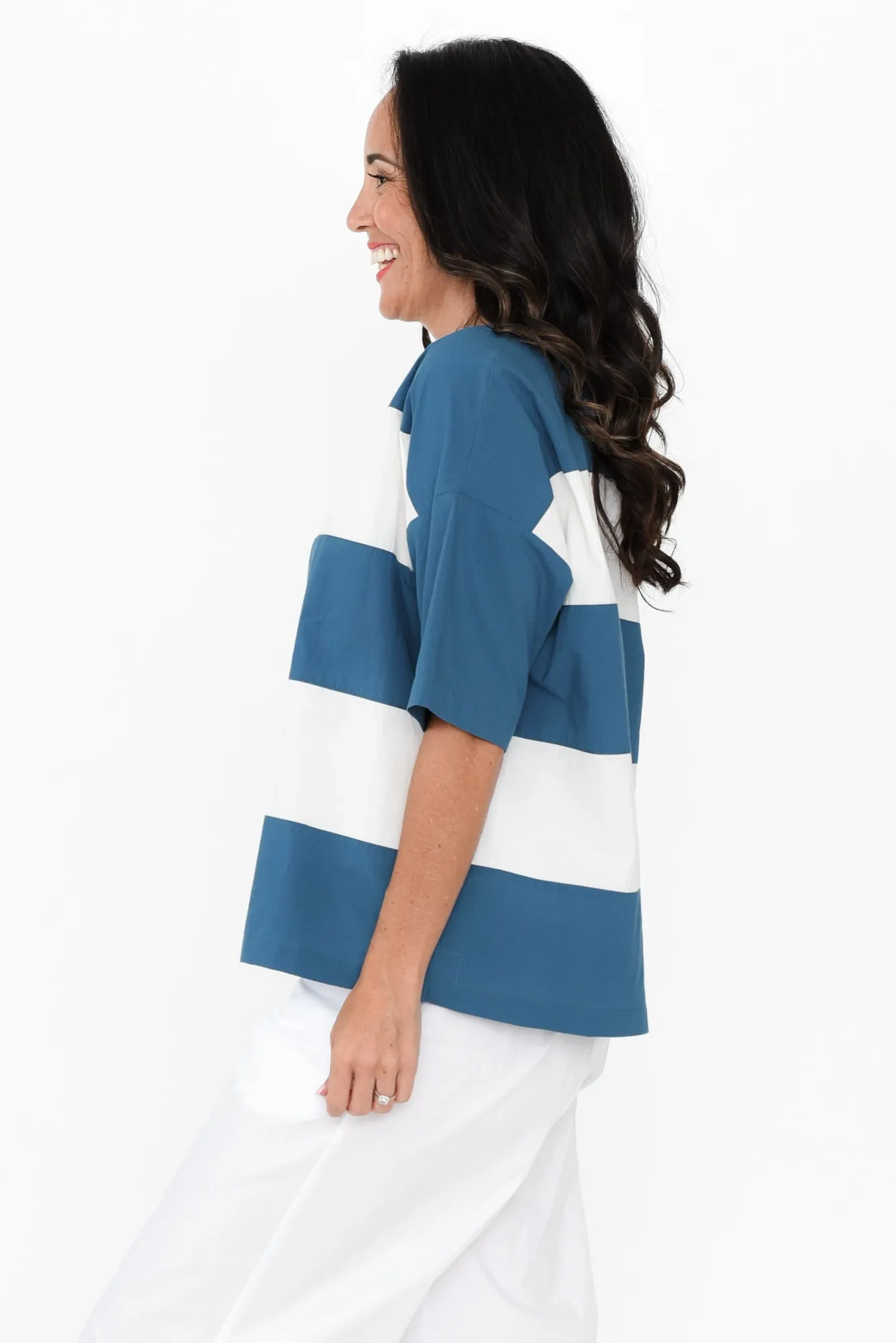 Balos Blue Stripe Cotton Poplin Top sold by Blue Bungalow product image thumbnail 3