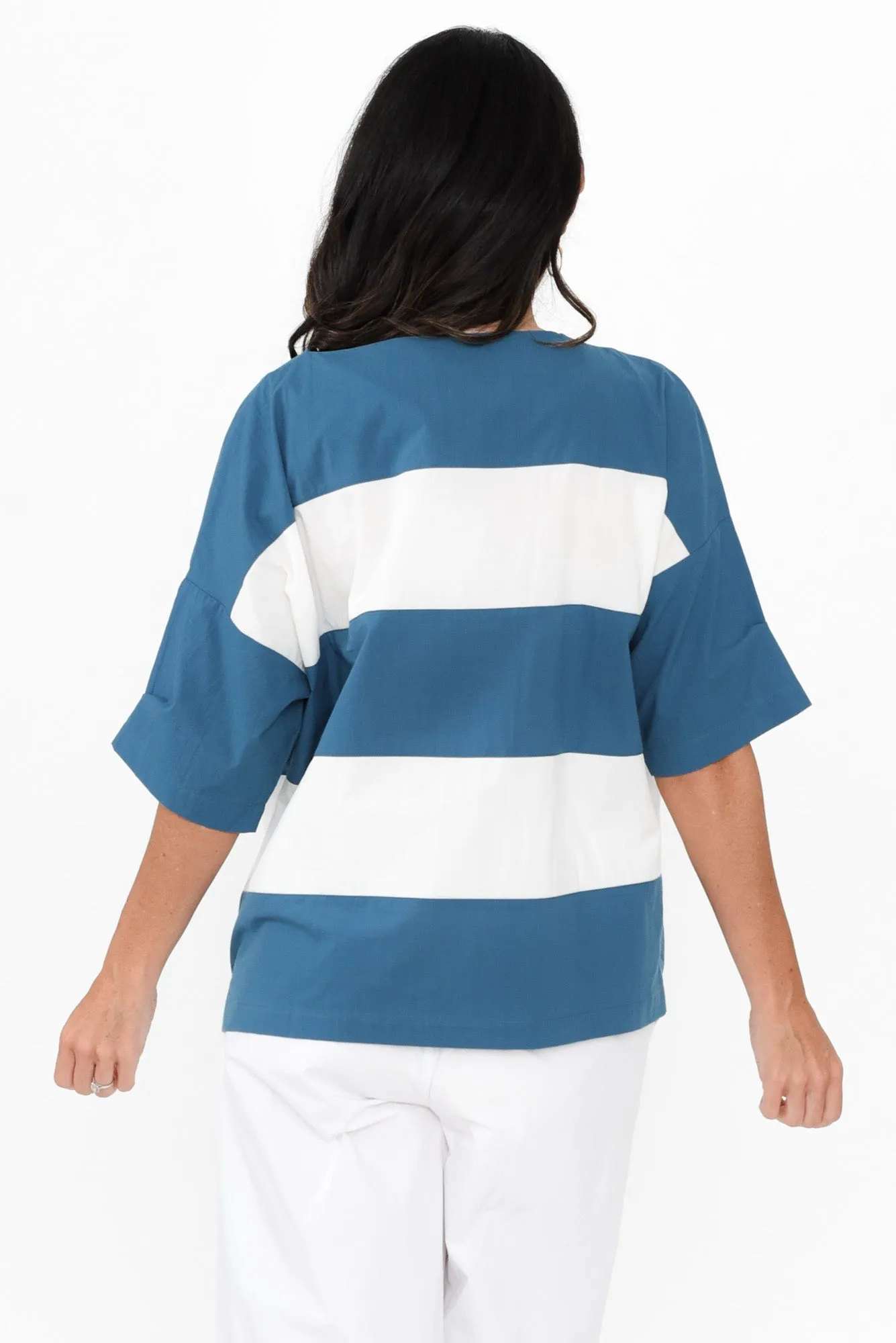 Balos Blue Stripe Cotton Poplin Top sold by Blue Bungalow product image thumbnail 4