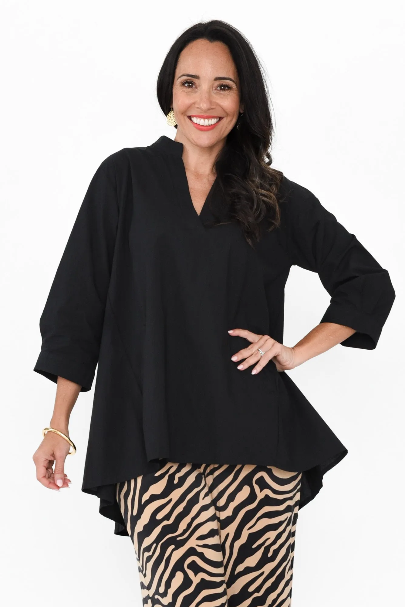 Brianna Black Cotton Poplin Top sold by Blue Bungalow