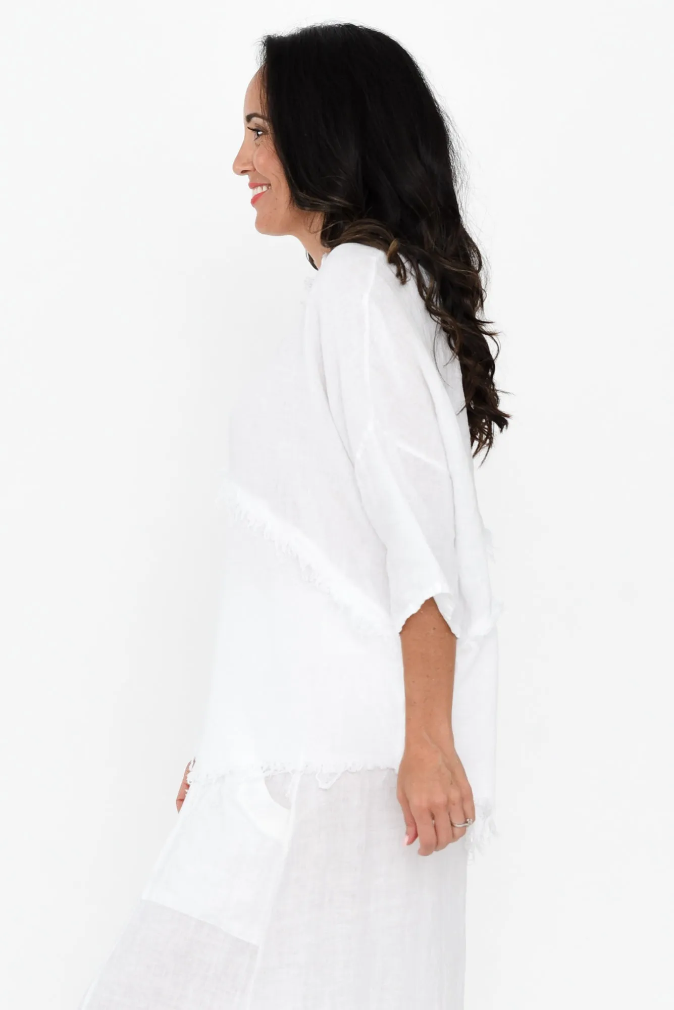 Denae White Linen Frayed Top sold by Blue Bungalow product image thumbnail 3