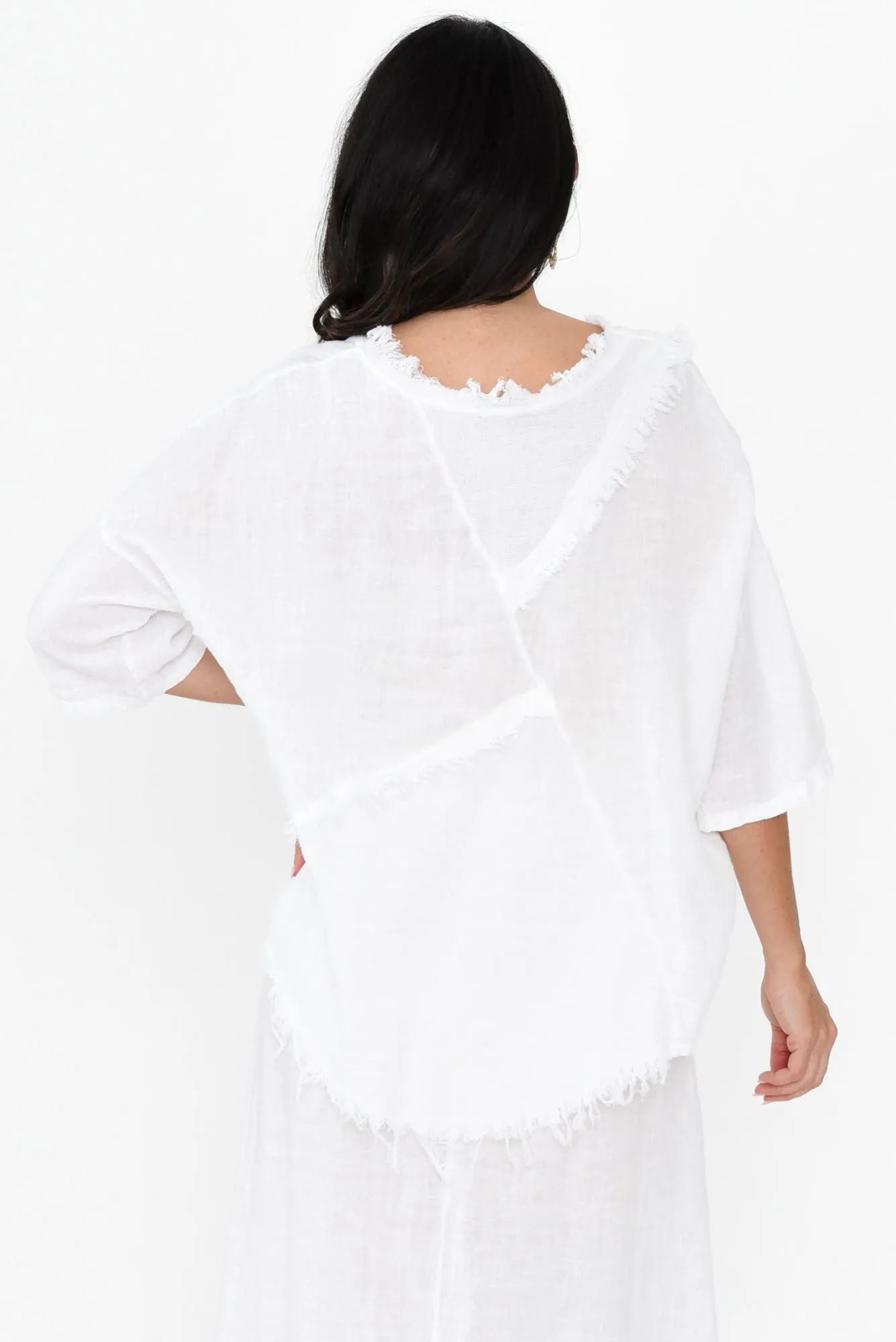 Denae White Linen Frayed Top sold by Blue Bungalow product image thumbnail 4