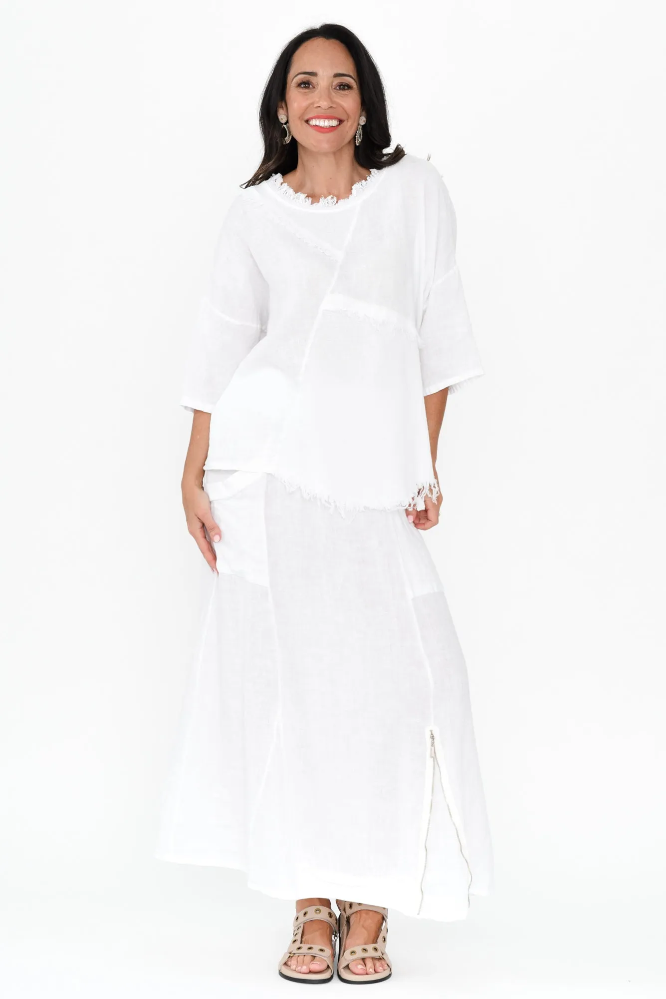 Denae White Linen Frayed Top sold by Blue Bungalow product image thumbnail 2