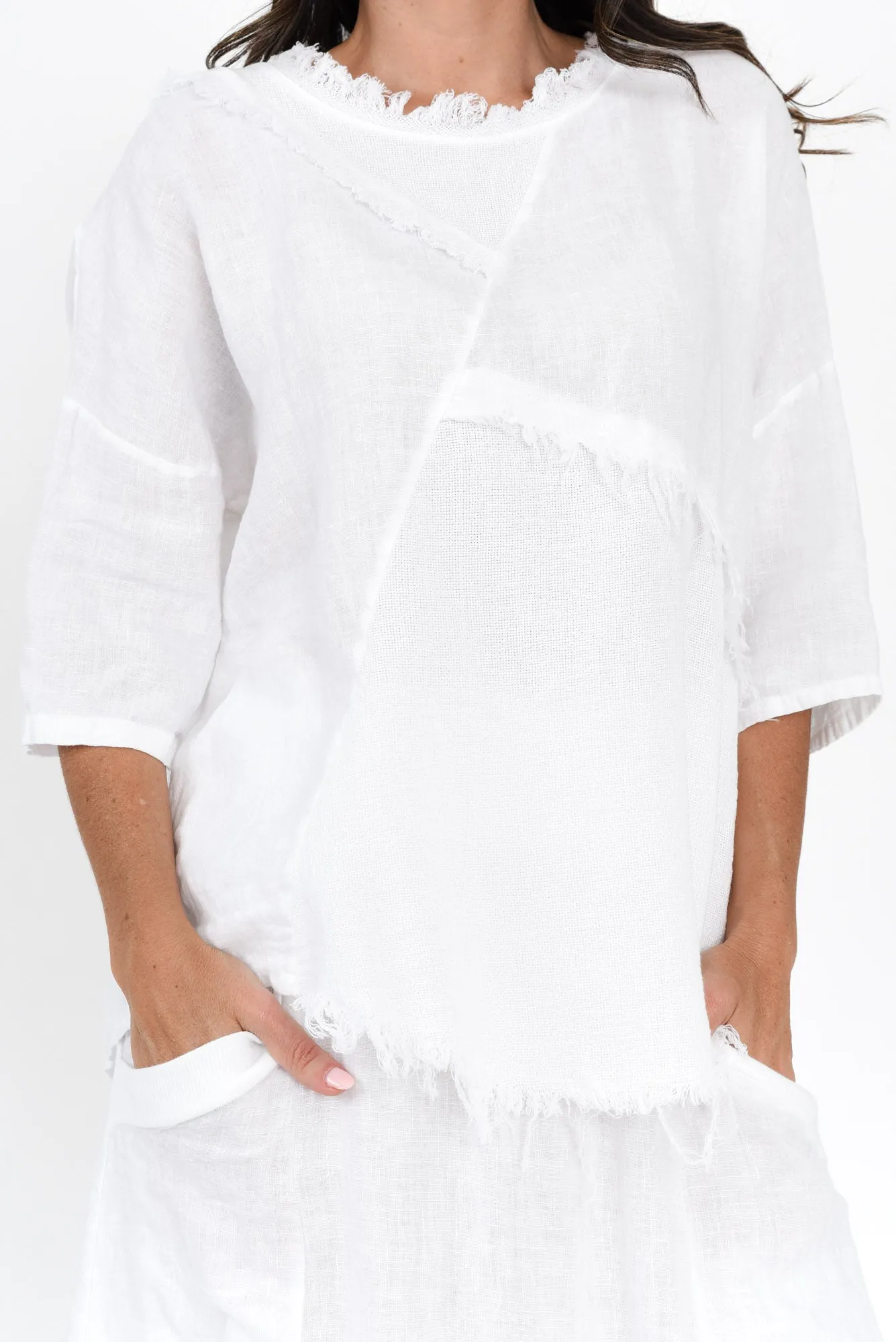 Denae White Linen Frayed Top sold by Blue Bungalow product image thumbnail 5