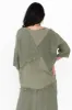 Denae Khaki Linen Frayed Top sold by Blue Bungalow