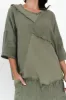 Denae Khaki Linen Frayed Top sold by Blue Bungalow