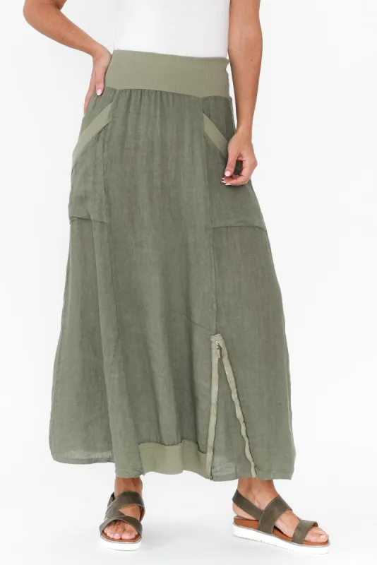 Ani Khaki Linen Pocket Maxi Skirt sold by Blue Bungalow