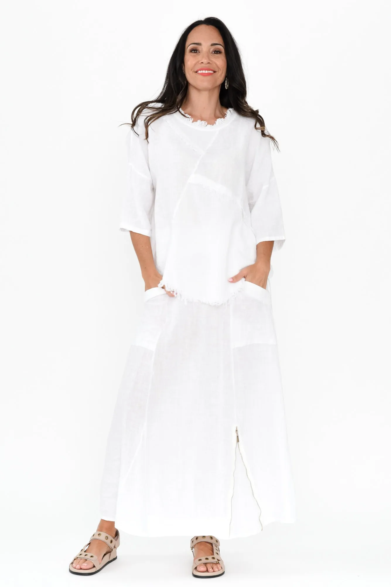 Ani White Linen Pocket Maxi Skirt sold by Blue Bungalow product image thumbnail 2