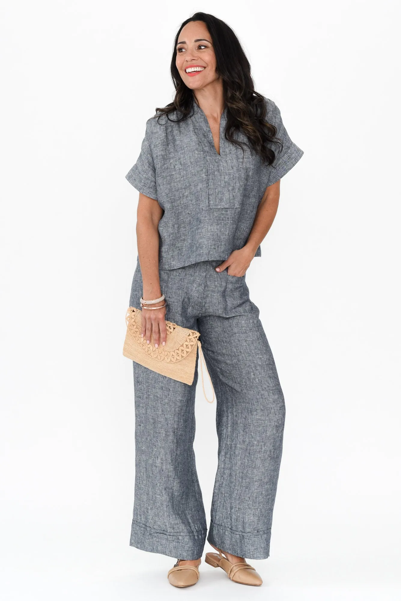 Joss Grey Linen Wide Leg Pants sold by Blue Bungalow product image thumbnail 2