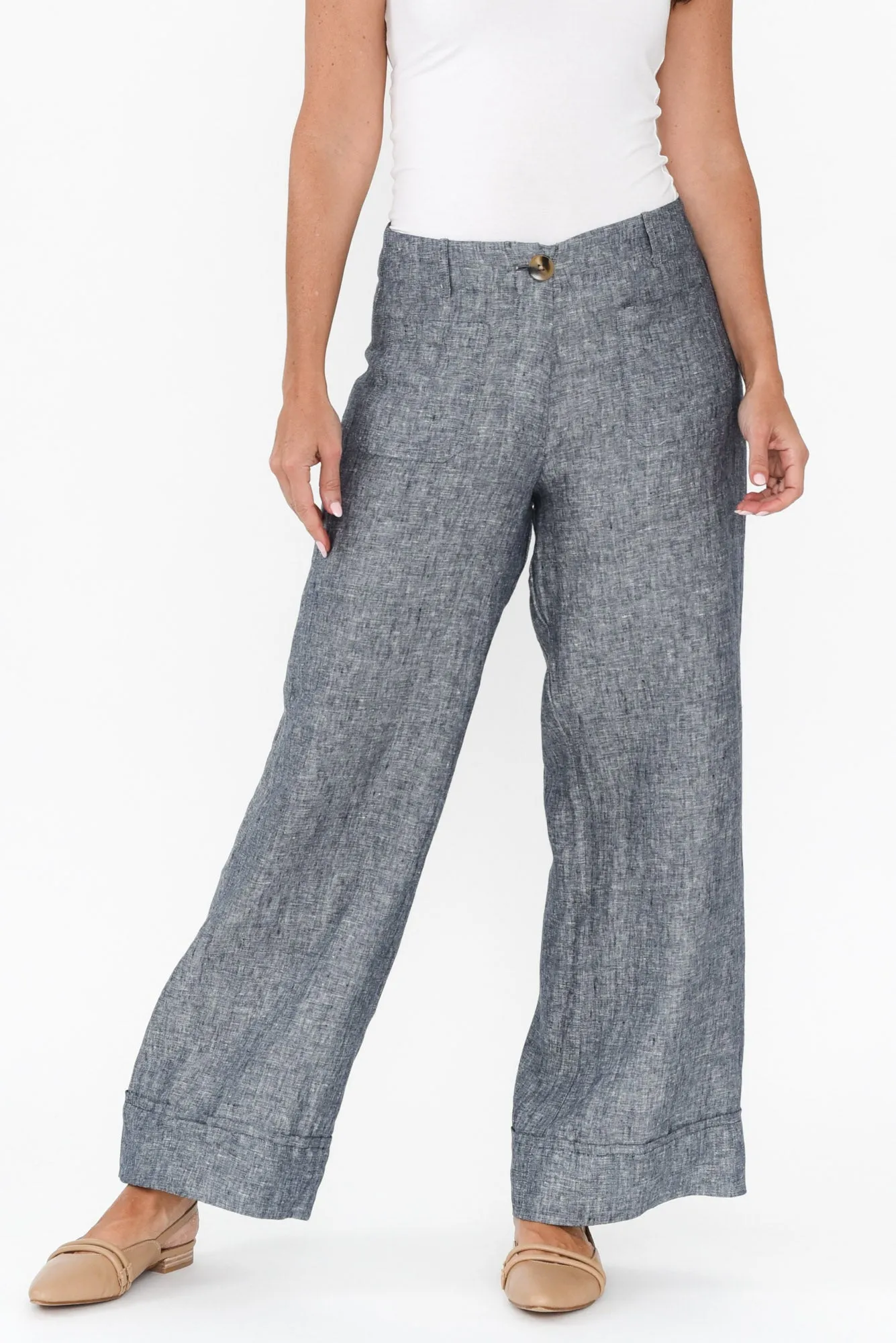 Joss Grey Linen Wide Leg Pants sold by Blue Bungalow
