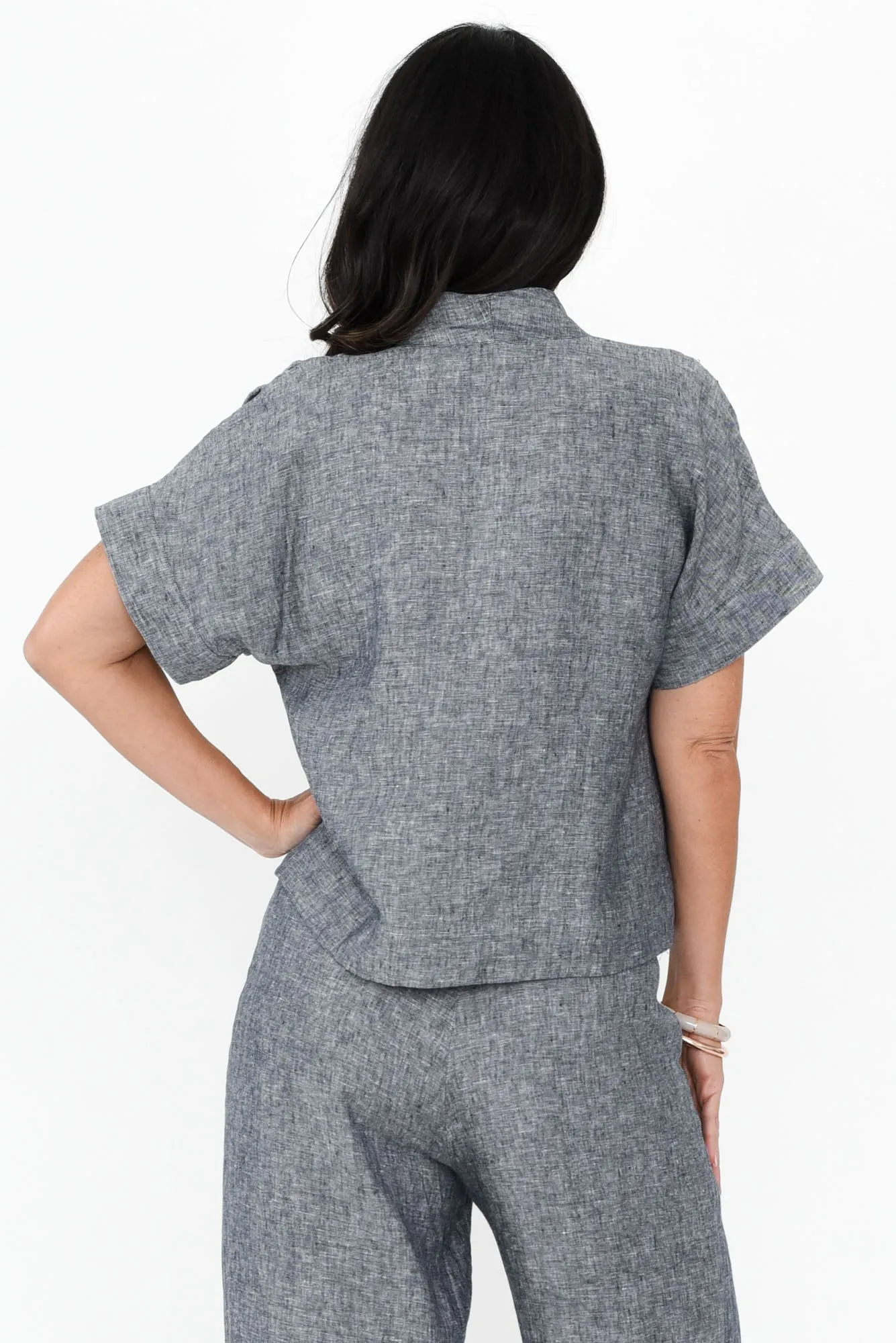 Joss Grey Linen V Neck Top sold by Blue Bungalow product image thumbnail 4