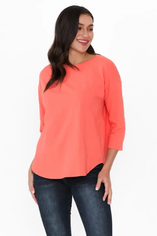 Orleans Coral Cotton 3/4 Sleeve Top sold by Blue Bungalow