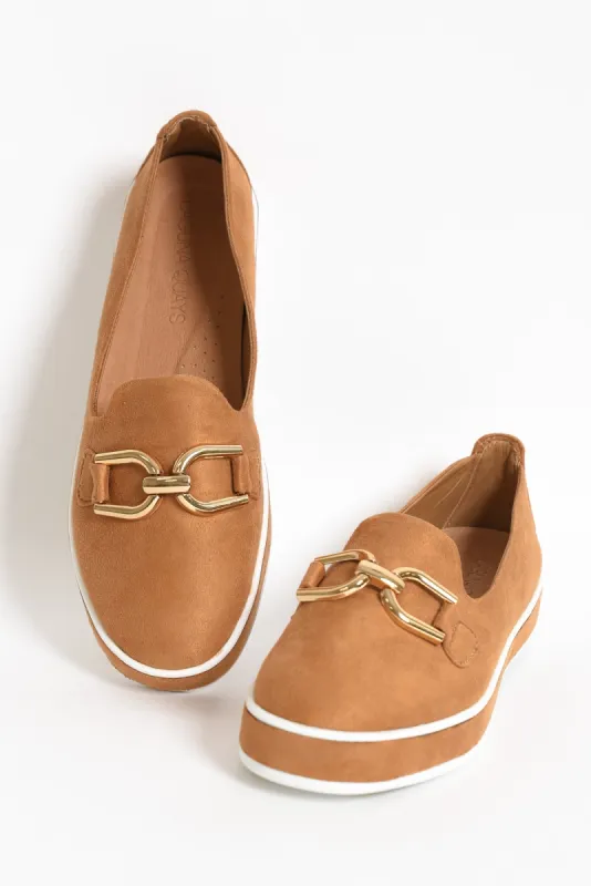 Natyia Camel Faux Suede Platform Loafer sold by Blue Bungalow