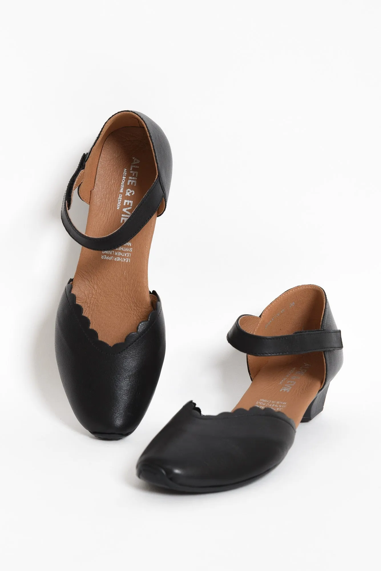 Sharyn Black Leather Heel sold by Blue Bungalow