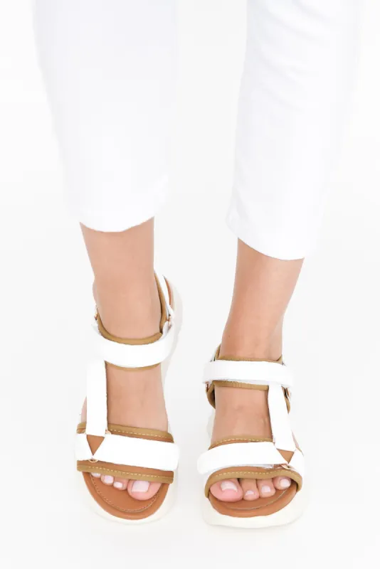 Bolton White Leather Velcro Sandal sold by Blue Bungalow