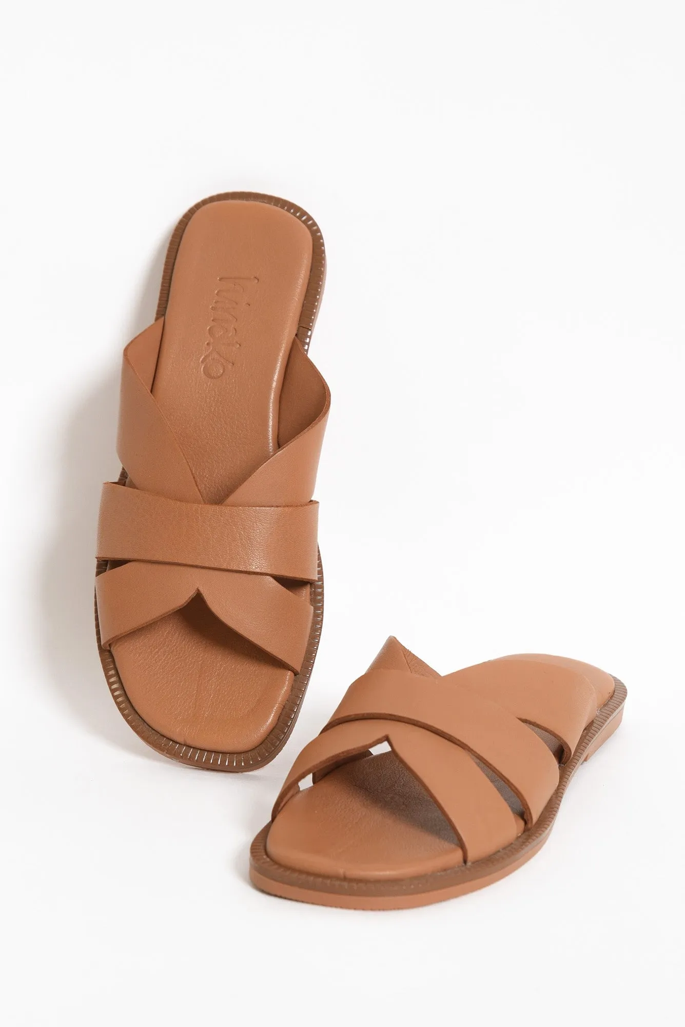 Adelaide Brandy Leather Slide sold by Blue Bungalow