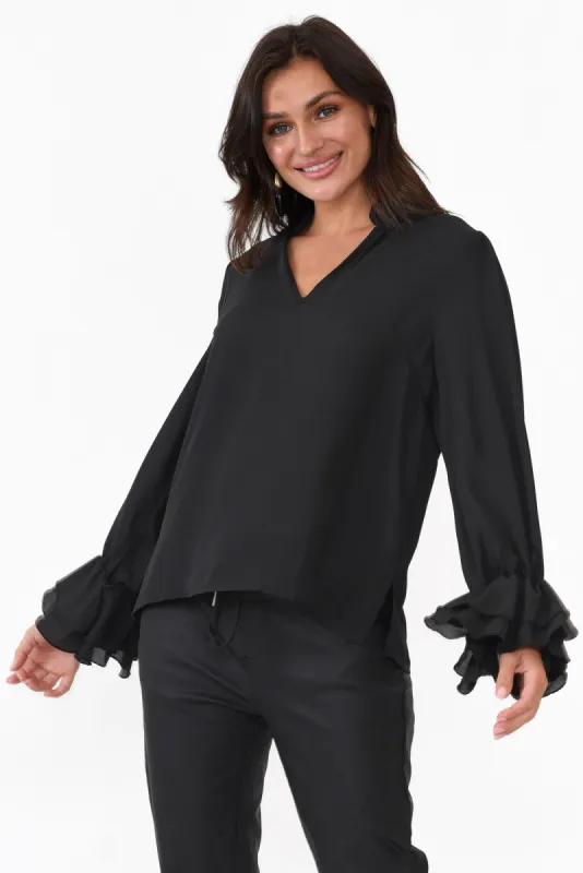 Martini Black Ruffle Sleeve Top sold by Blue Bungalow