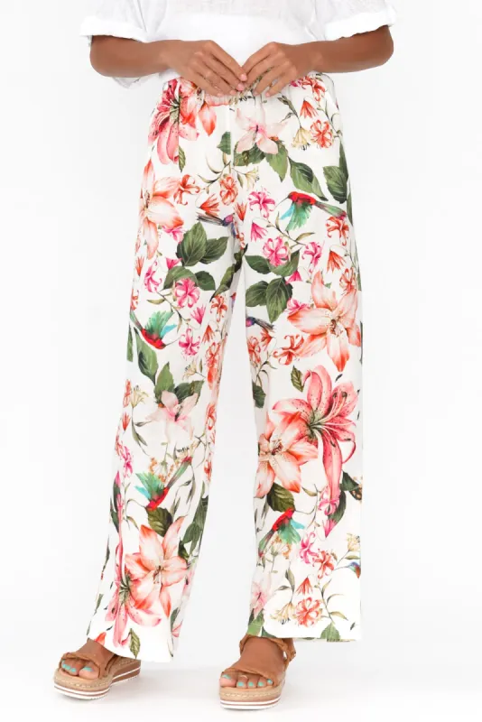 Caelia Pink Floral Linen Cotton Pants sold by Blue Bungalow