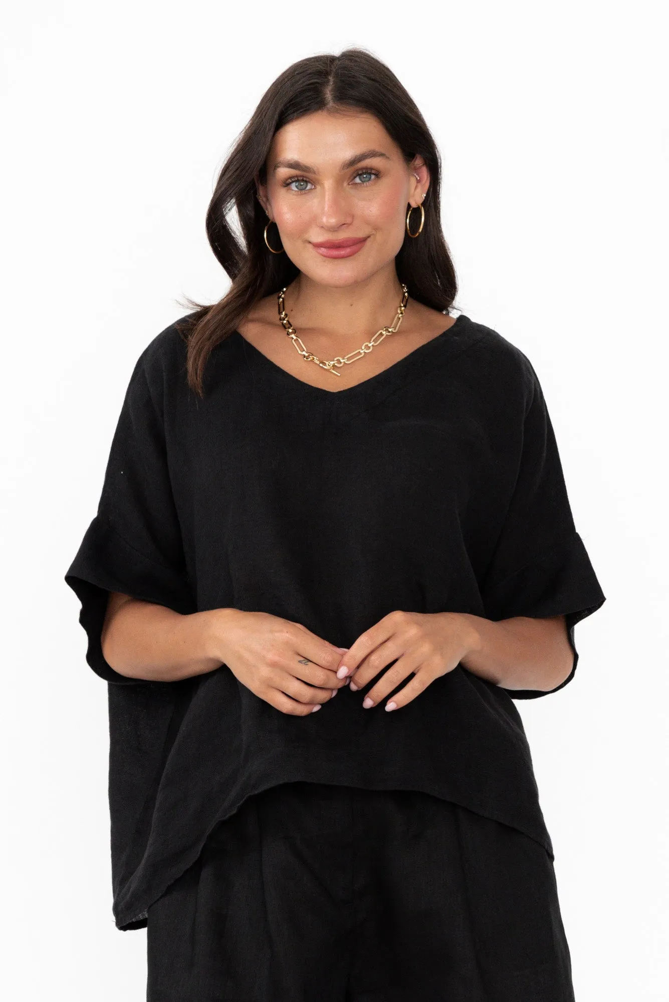 Kiro Black Linen Top sold by Blue Bungalow