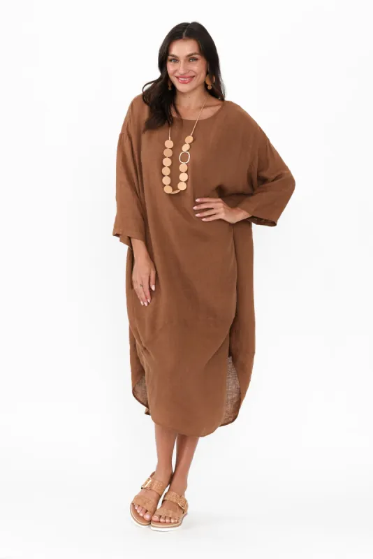 Kana Mocha Linen Dress sold by Blue Bungalow