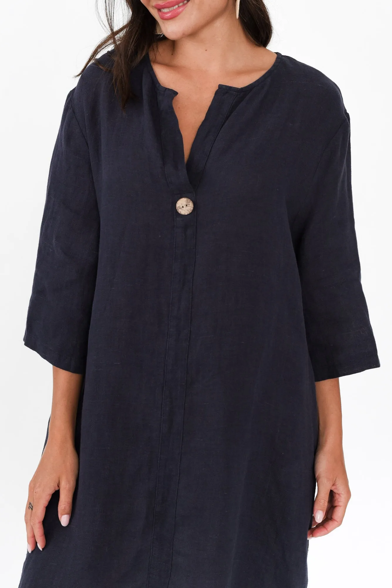 Sian Navy Linen V Neck Dress sold by Blue Bungalow product image thumbnail 5