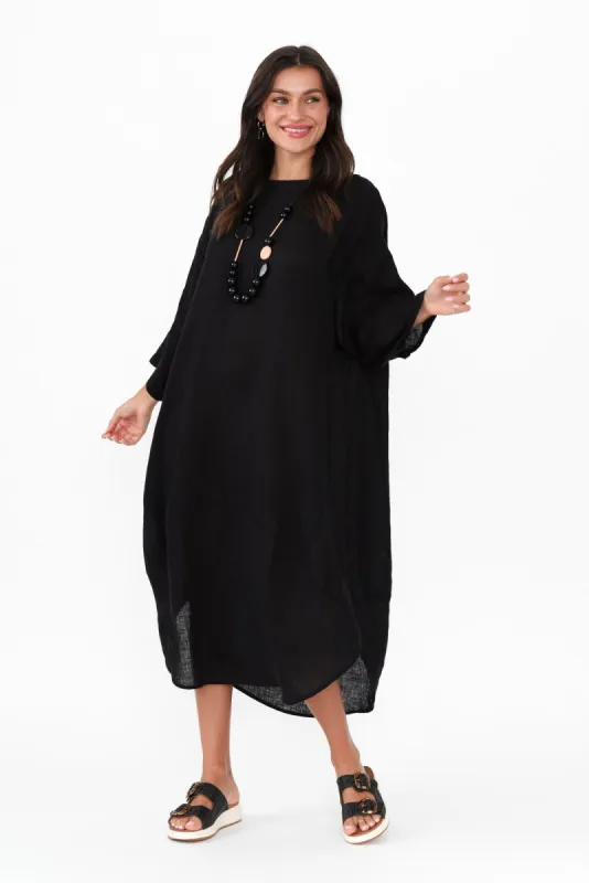 Kana Black Linen Dress sold by Blue Bungalow